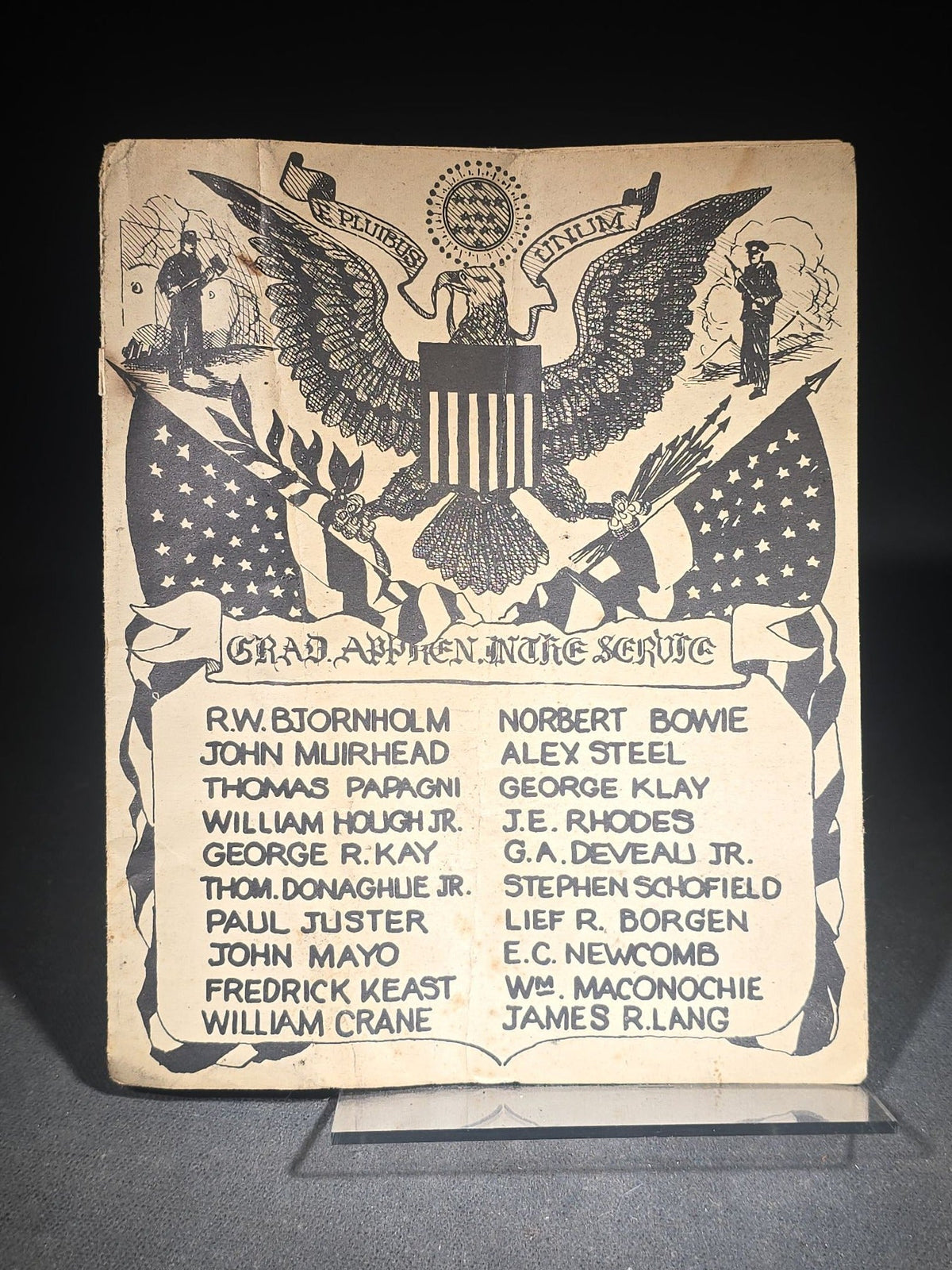 Vintage Illustrated Banquet Program for the 3rd Annual Fore River Graduate Apprentice Association "Trail Blazer" Banquet, Masonic Temple, Quincy, Massachusetts, March 30, 1943, Illustrated by John S. Germans