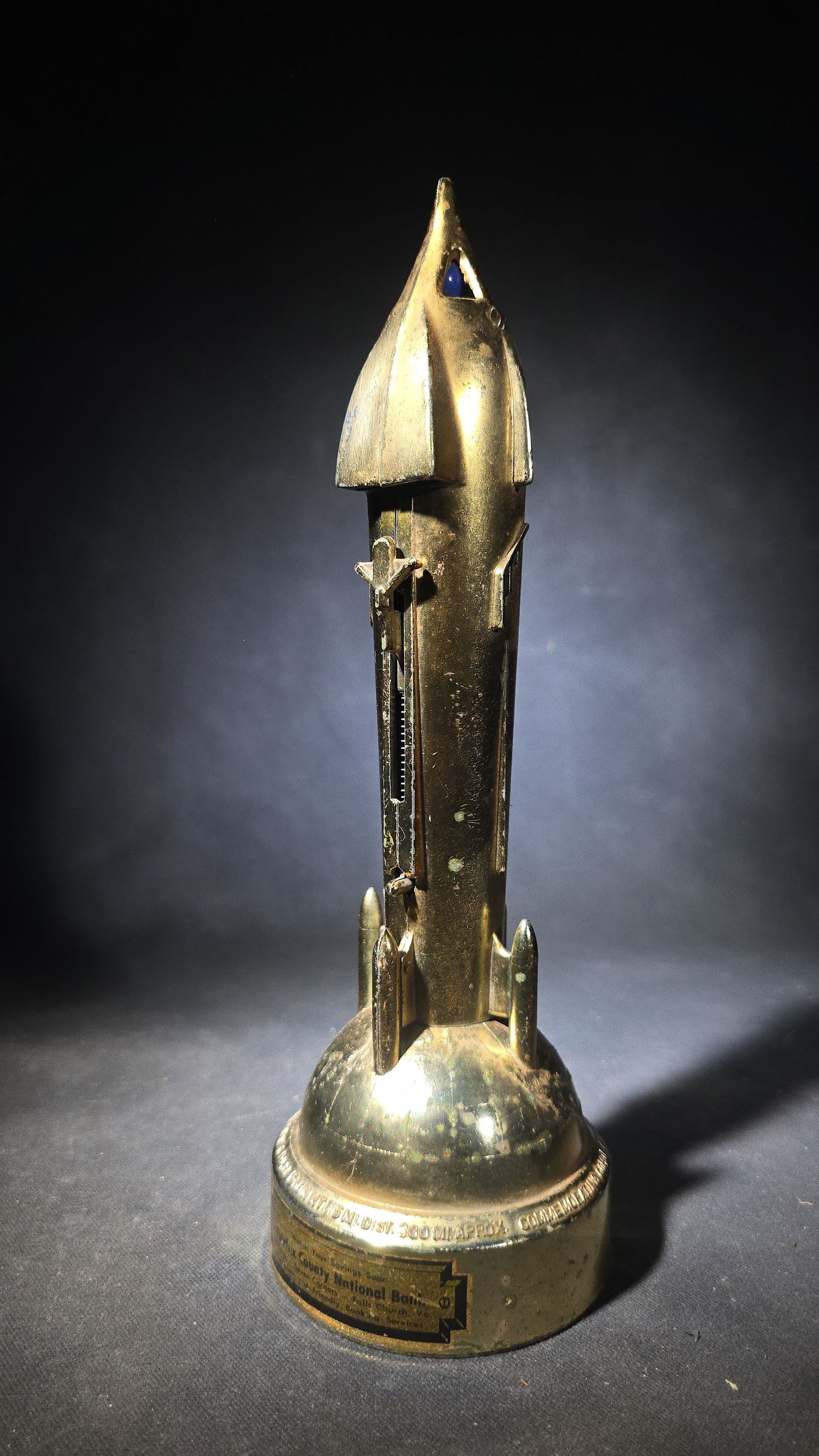 Vintage Metal Rocket Coin Bank Advertising Fairfax County National Bank, Falls Church, Virginia, Commemorating Alan B. Shepard Jr. First American in Space, 1961