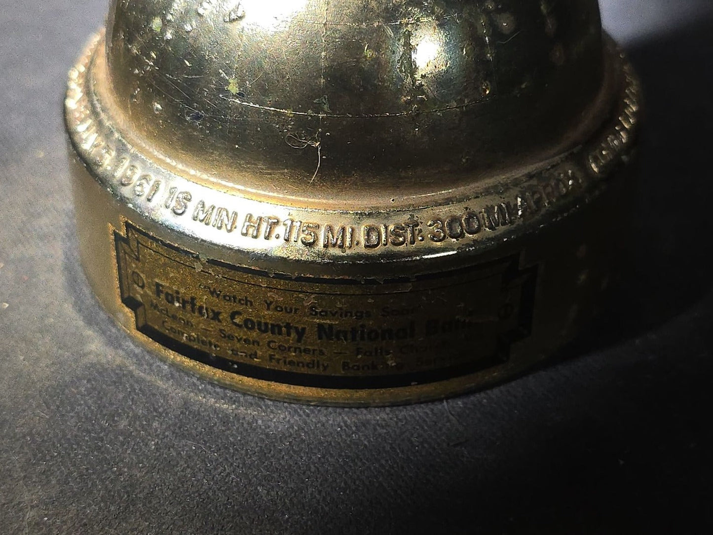 Vintage Metal Rocket Coin Bank Advertising Fairfax County National Bank, Falls Church, Virginia, Commemorating Alan B. Shepard Jr. First American in Space, 1961