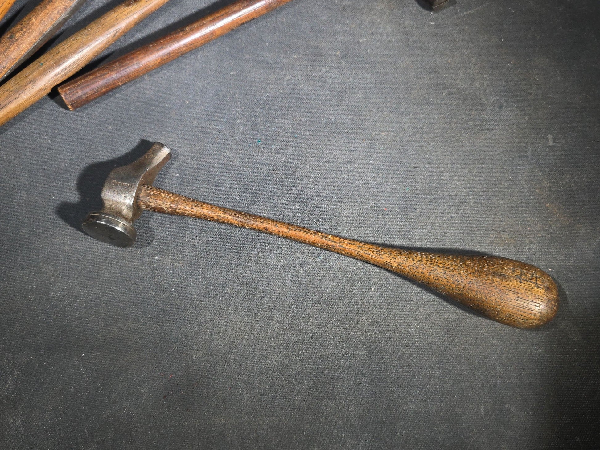 Grouping of Five Antique and Vintage Hammers with Wood Handles including Stubbs and Vaughan & Bushnell Mfg. Co. Chicago