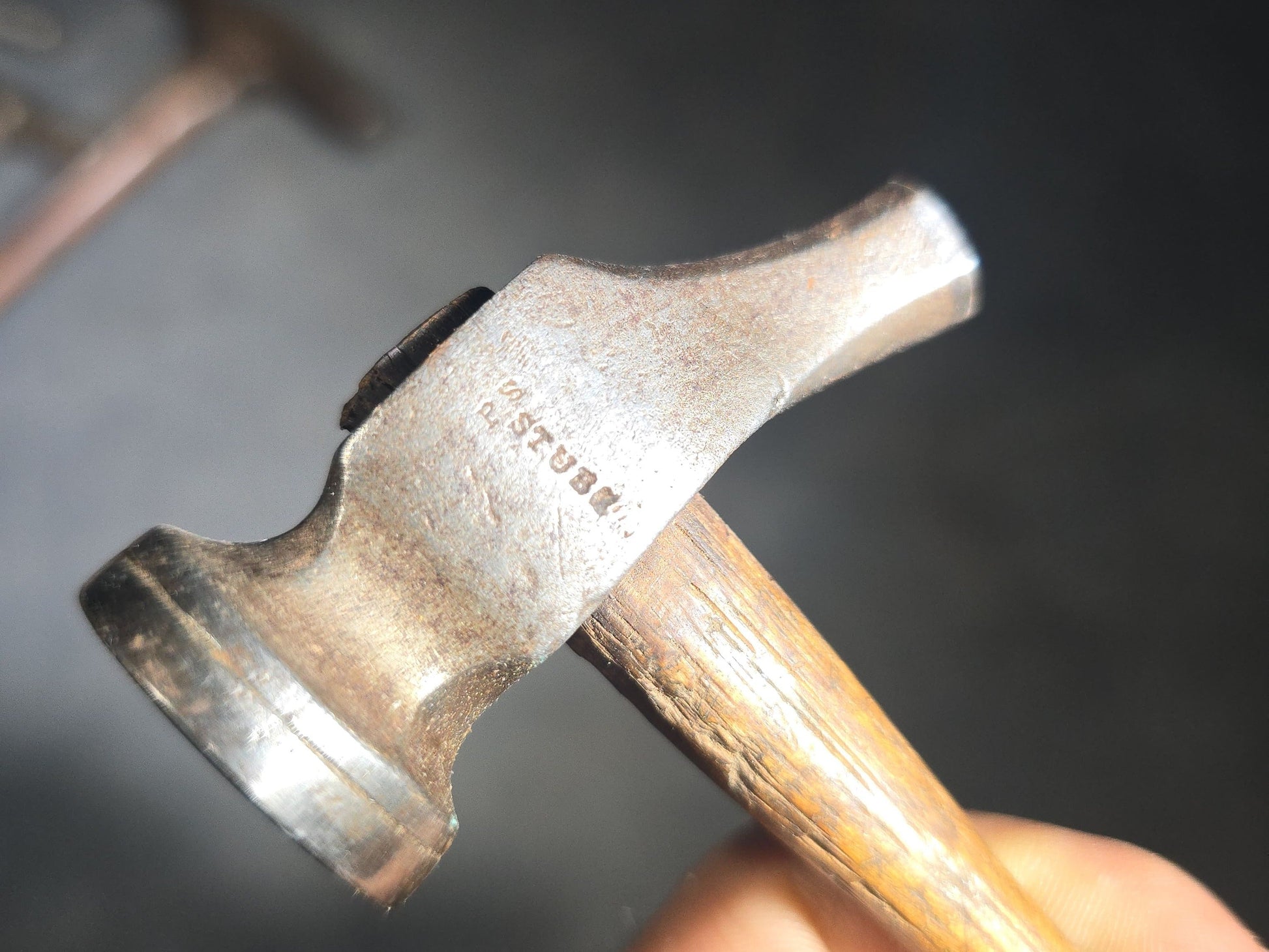 Grouping of Five Antique and Vintage Hammers with Wood Handles including Stubbs and Vaughan & Bushnell Mfg. Co. Chicago