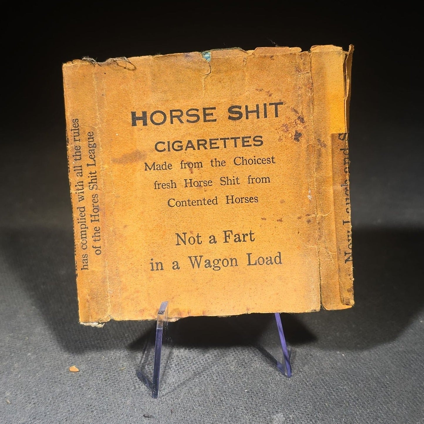 Vintage "Horse Shit Cigarettes" Novelty Gag Cigarette Pack Wrapper, "Try One You Mouching Bastard," Factory 606, District of Kansas