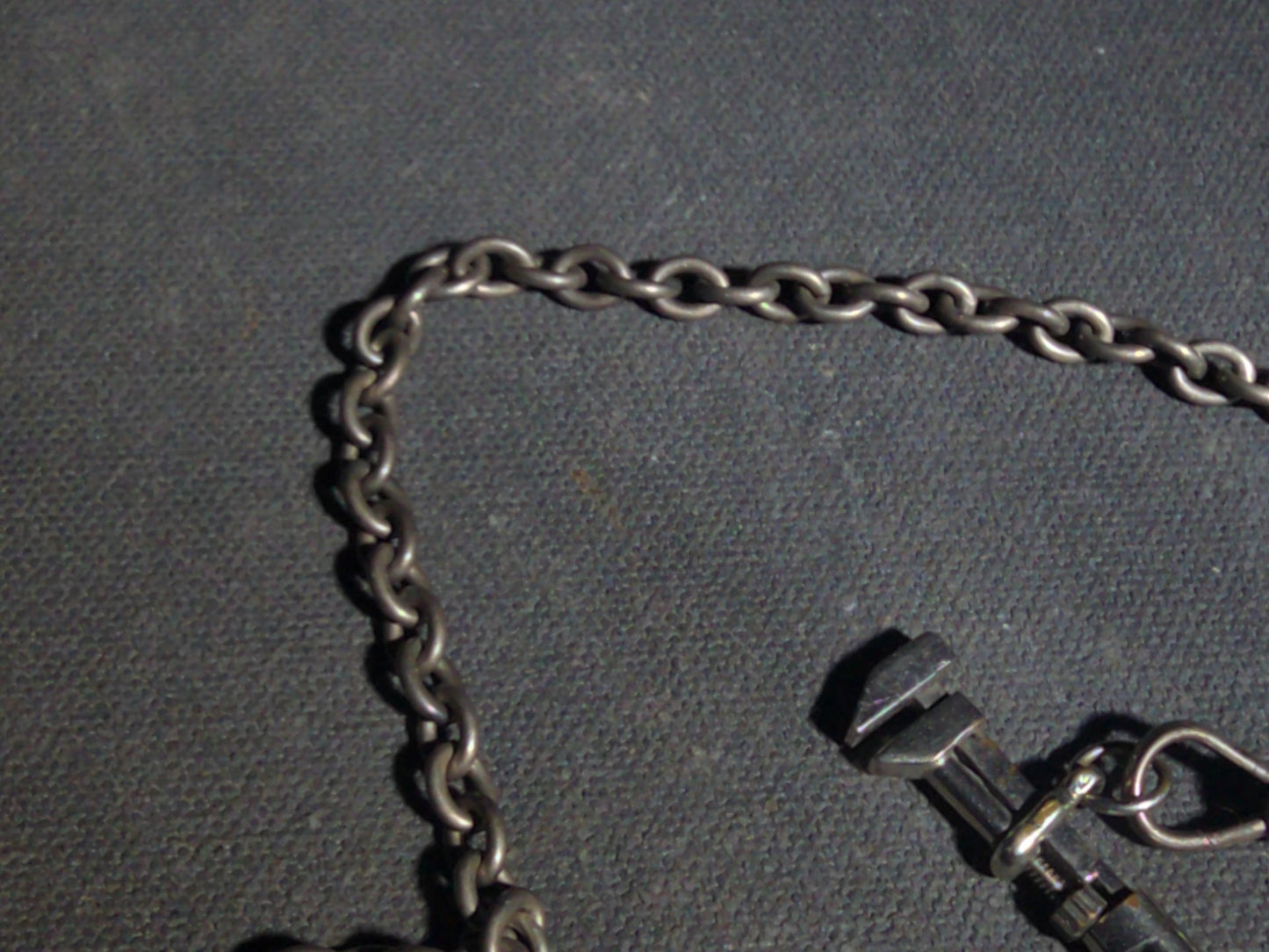 Antique Sterling Silver Pocket Watch Chain with Miniature Pipe Wrench Fob and Twisted T-Bar