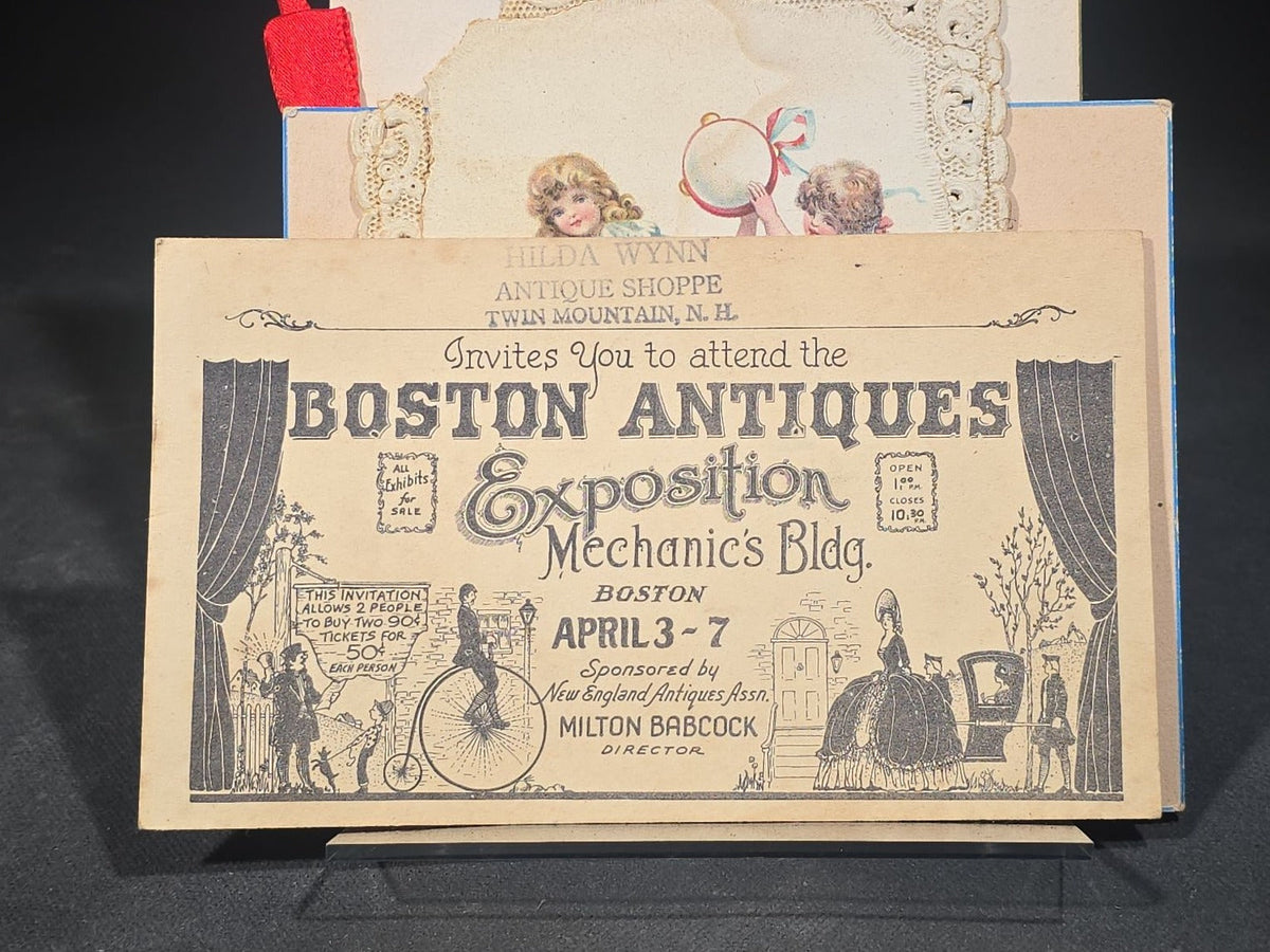 Grouping of 11 Antique, Vintage, and Modern Ephemera including St. Botolph Fancy Goods Store Trade Cards, Boston, Massachusetts, 1916 Whitney Easter Postcard, Jell-O Recipe Booklet, and Hingham, Massachusetts Fishing Postcard