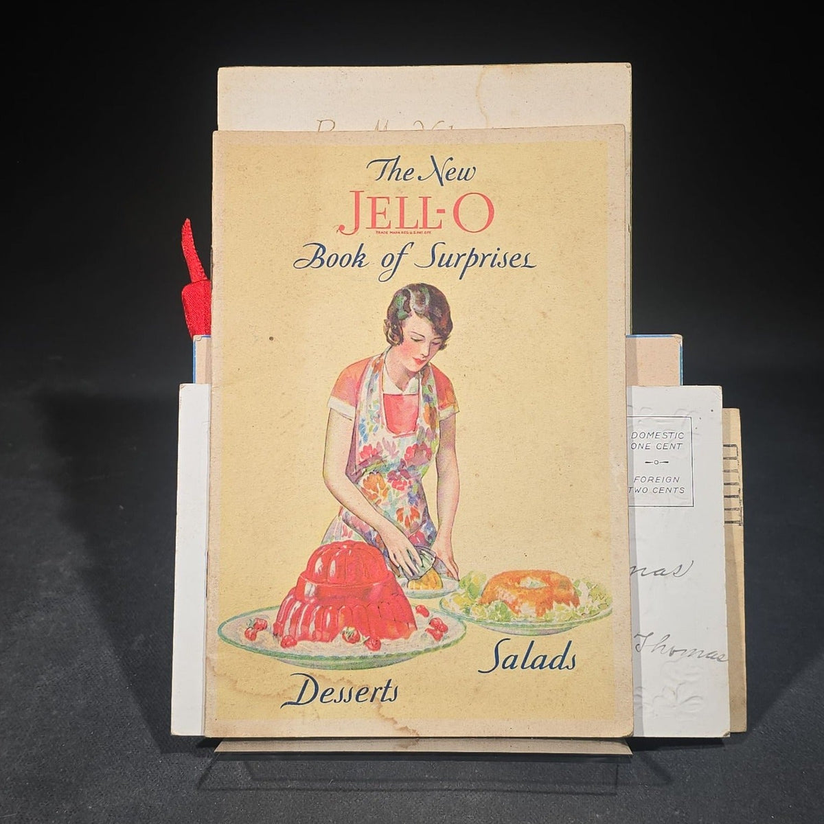 Grouping of 11 Antique, Vintage, and Modern Ephemera including St. Botolph Fancy Goods Store Trade Cards, Boston, Massachusetts, 1916 Whitney Easter Postcard, Jell-O Recipe Booklet, and Hingham, Massachusetts Fishing Postcard