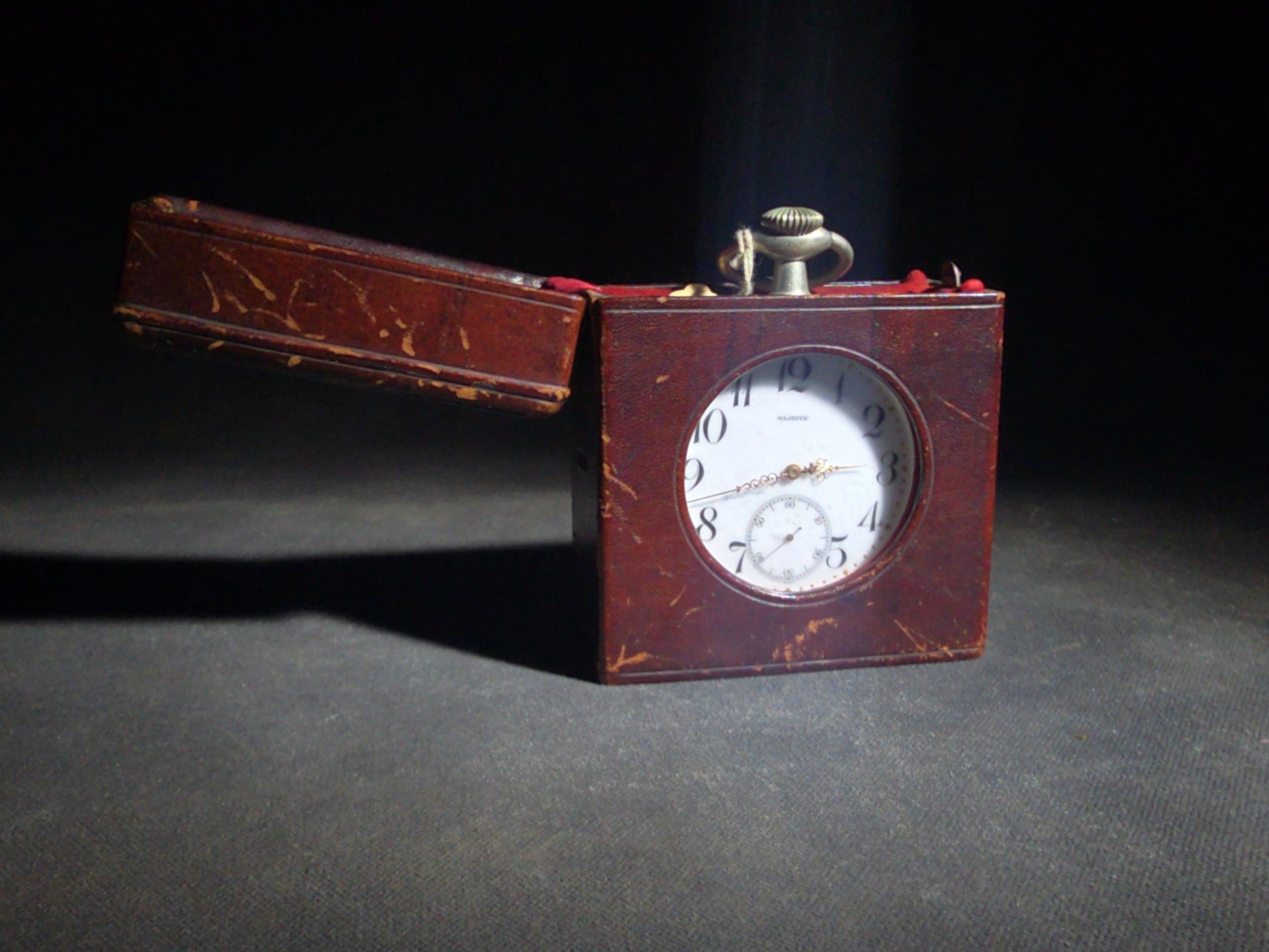 Antique Doxa "Majestic" Open-Face Pocket Watch in Argentan Case with Leather Travel Stand, Serial No. 257505