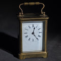 Lot 106 - Antique French Brass Carriage Clock with Five Beveled Glass Panels and Roman Numeral Dial, Made in France, 5-1/2" H