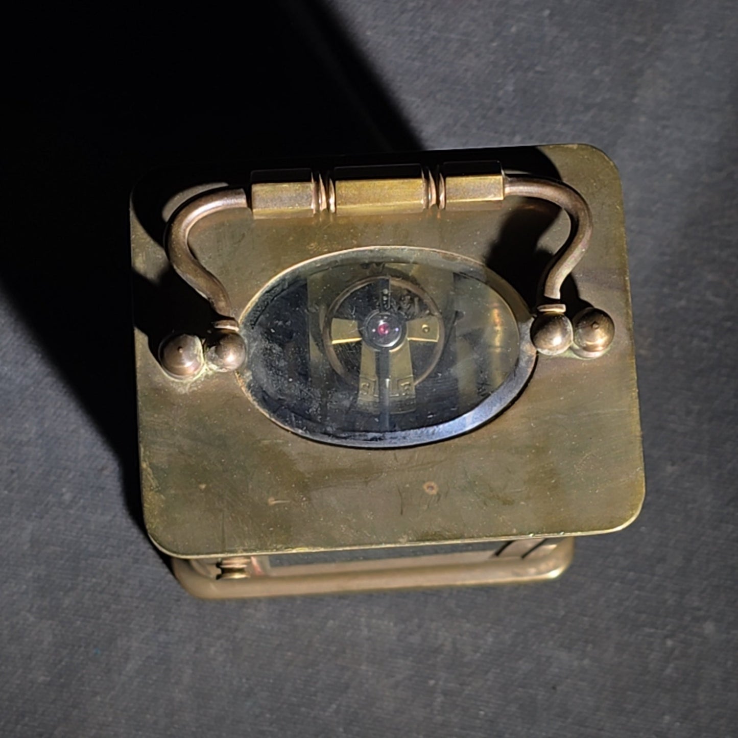 Antique French Brass Carriage Clock with Five Beveled Glass Panels and Roman Numeral Dial, Made in France