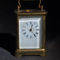 Lot 107 - Antique French Brass Carriage Clock with Four Beveled Glass Panels and Roman Numeral Dial, Patented 1891, 5-5/8" H