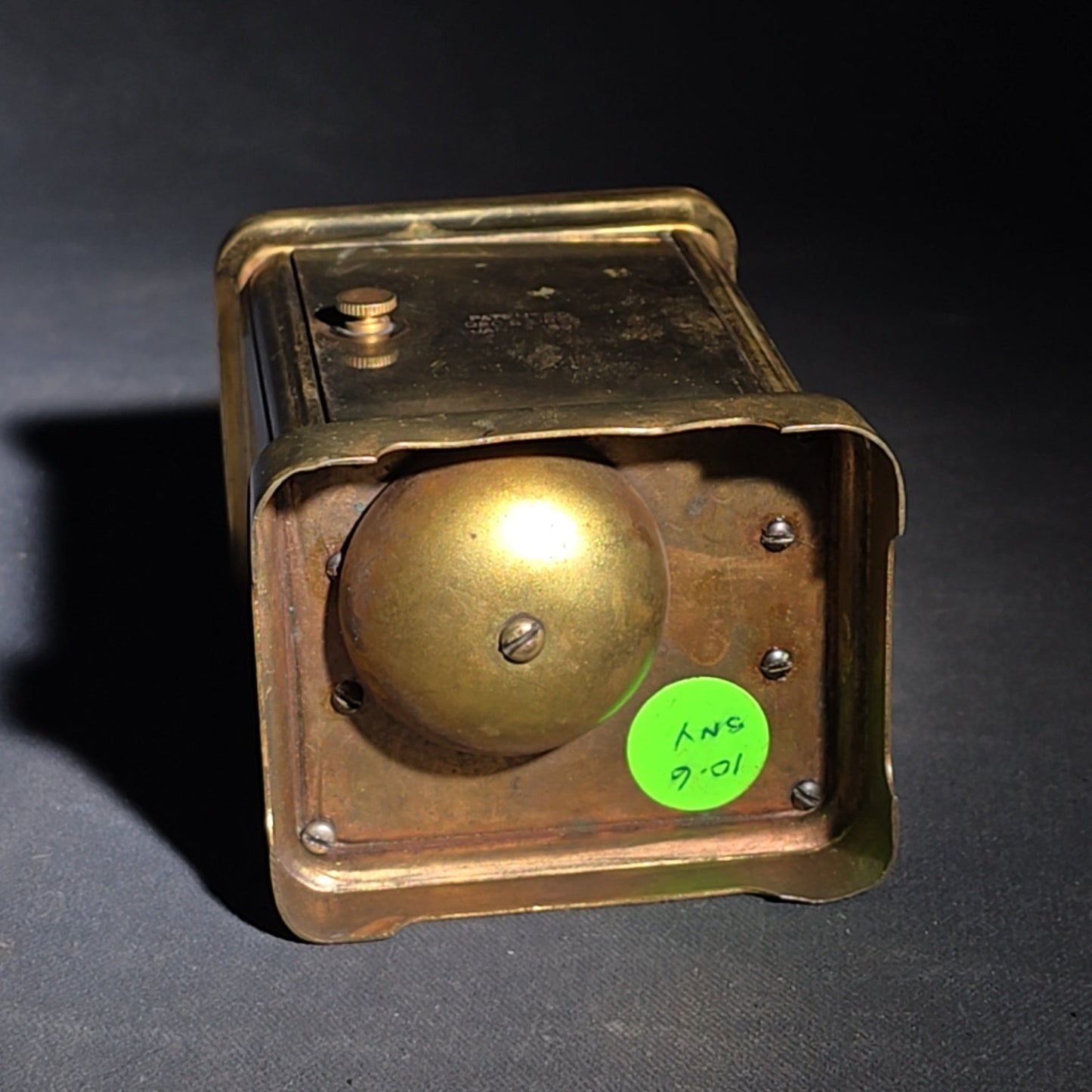 Antique French Brass Carriage Clock with Four Beveled Glass Panels and Roman Numeral Dial, Patented 1891