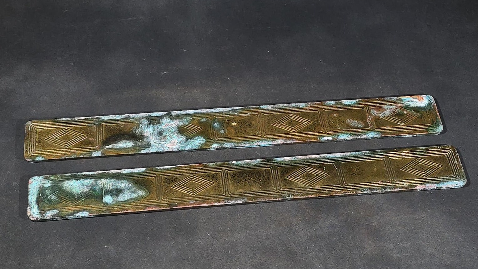 Trio of Antique Tiffany Studios New York Bronze Doré Desk Accessories including Two Blotter Ends and a Pen Tray, Graduate Pattern No. 1798 and No. 1796