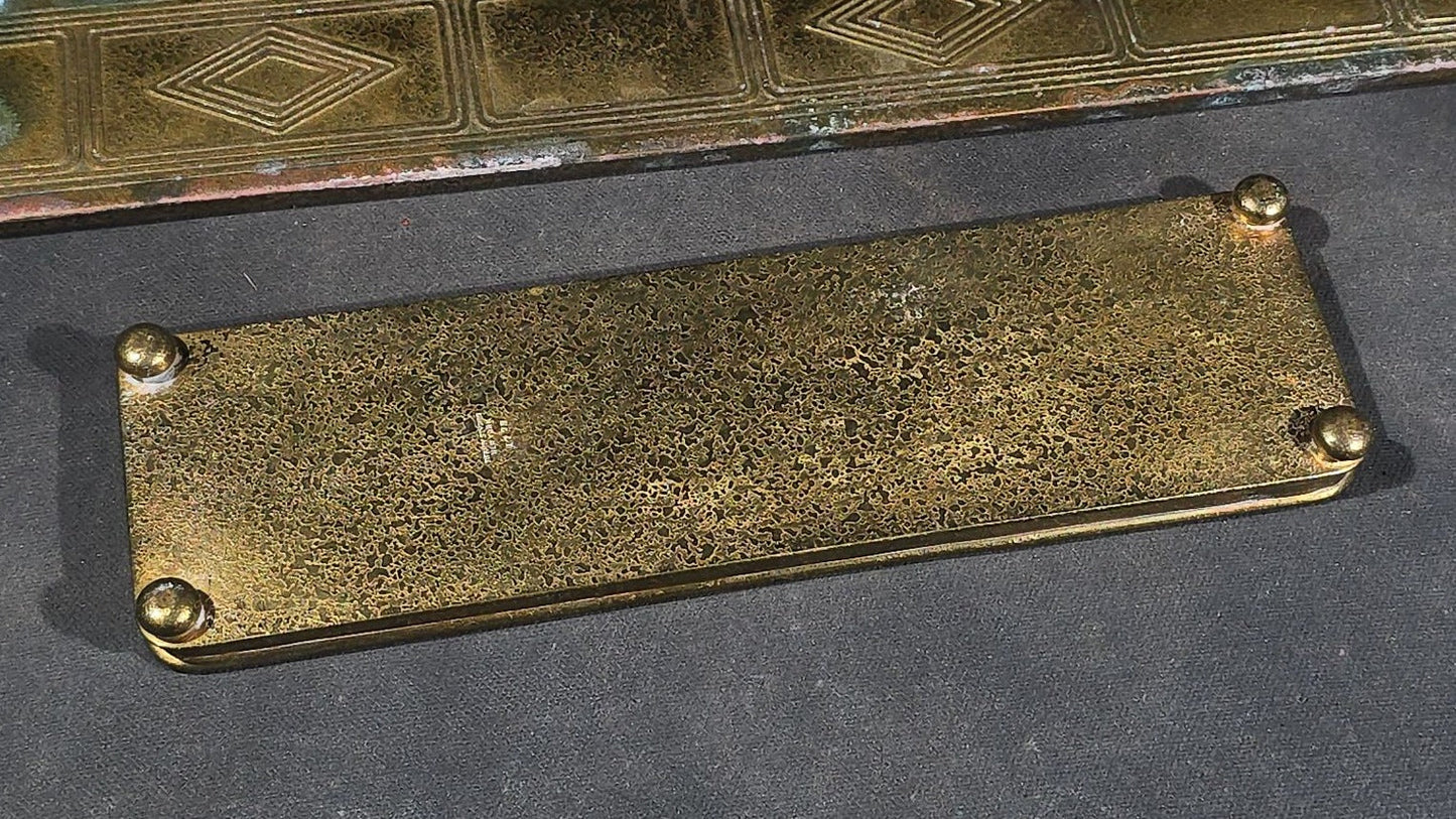 Trio of Antique Tiffany Studios New York Bronze Doré Desk Accessories including Two Blotter Ends and a Pen Tray, Graduate Pattern No. 1798 and No. 1796