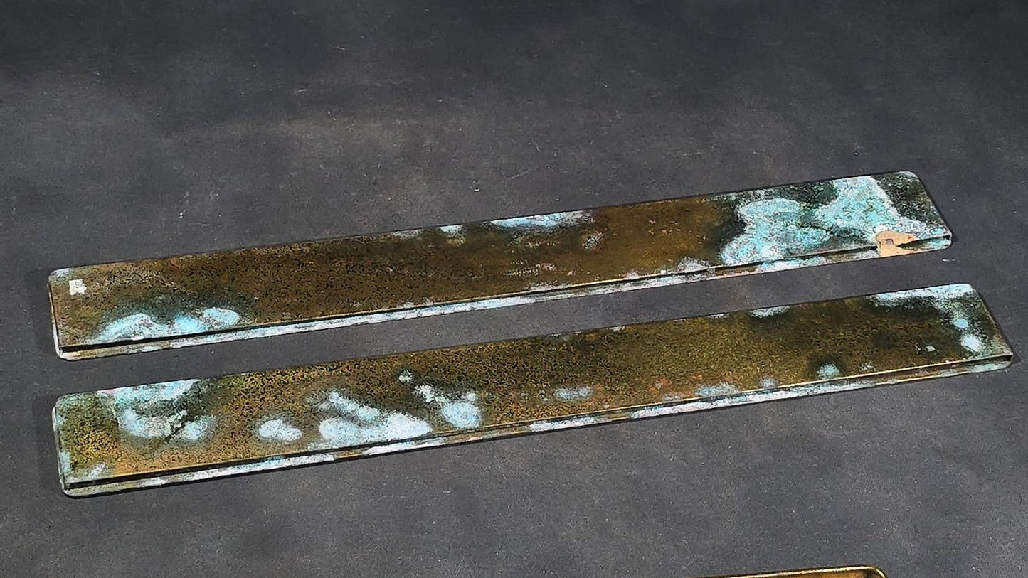 Trio of Antique Tiffany Studios New York Bronze Doré Desk Accessories including Two Blotter Ends and a Pen Tray, Graduate Pattern No. 1798 and No. 1796
