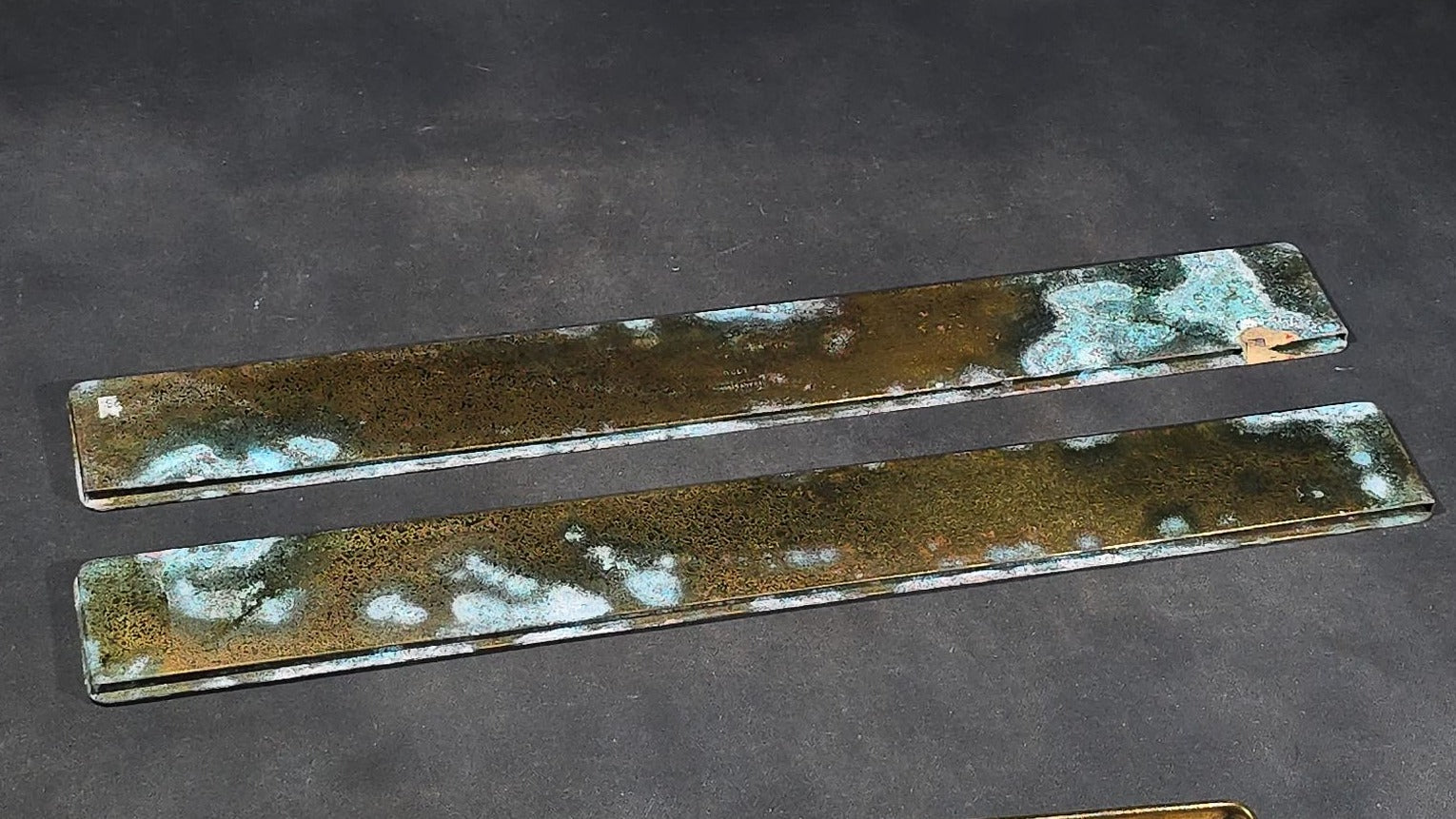 Trio of Antique Tiffany Studios New York Bronze Doré Desk Accessories including Two Blotter Ends and a Pen Tray, Graduate Pattern No. 1798 and No. 1796