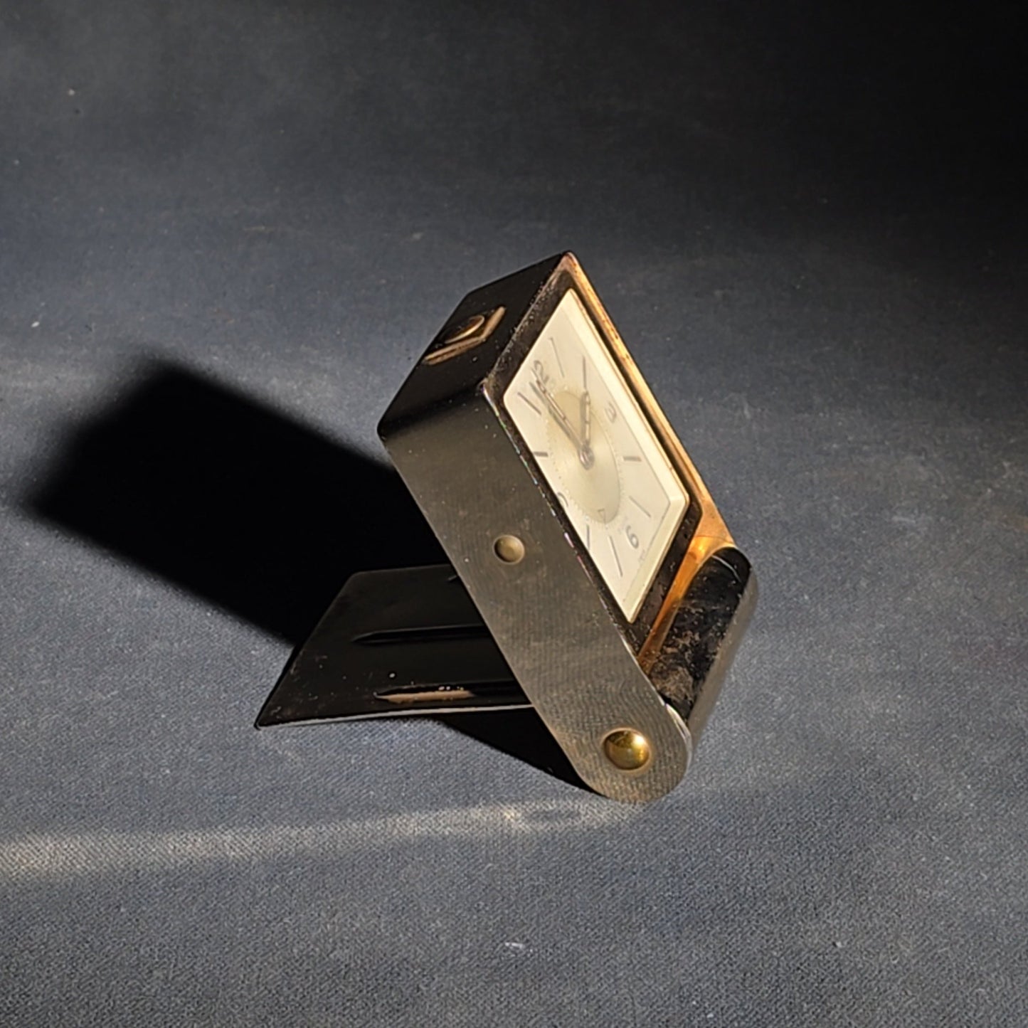 Vintage LeCoultre Eight-Day Folding Travel Alarm Clock with Luminous Hands and Dial Markers, Swiss Made