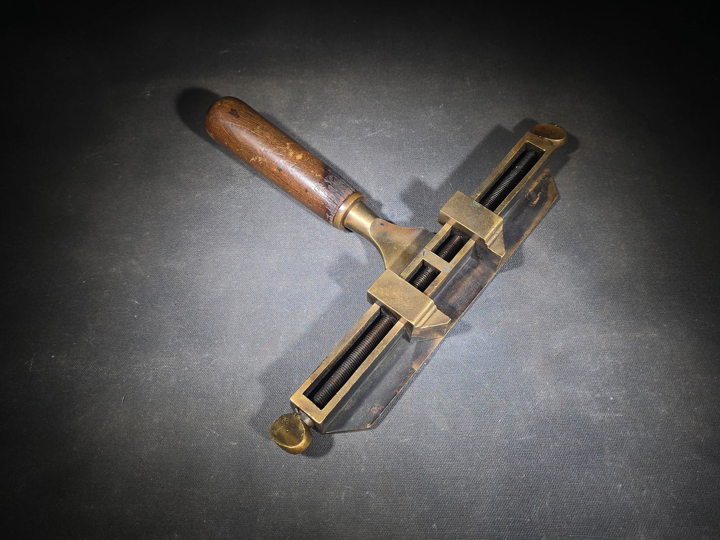 Antique Brass Bookbinding Type Holder with Wood Handle, Manufactured by Hoole Machine & Engineering Works, Brooklyn, New York