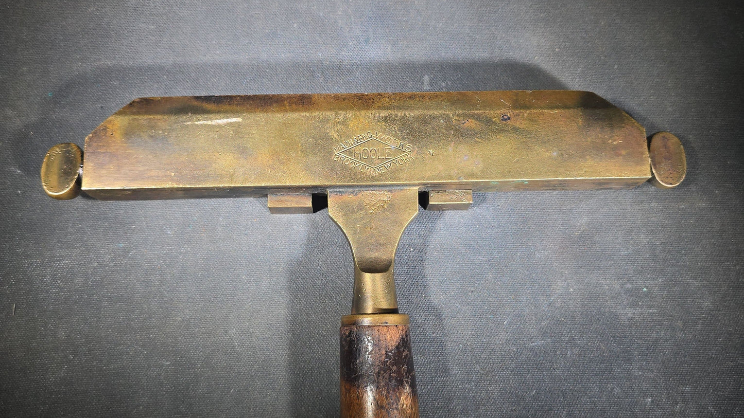 Antique Brass Bookbinding Type Holder with Wood Handle, Manufactured by Hoole Machine & Engineering Works, Brooklyn, New York