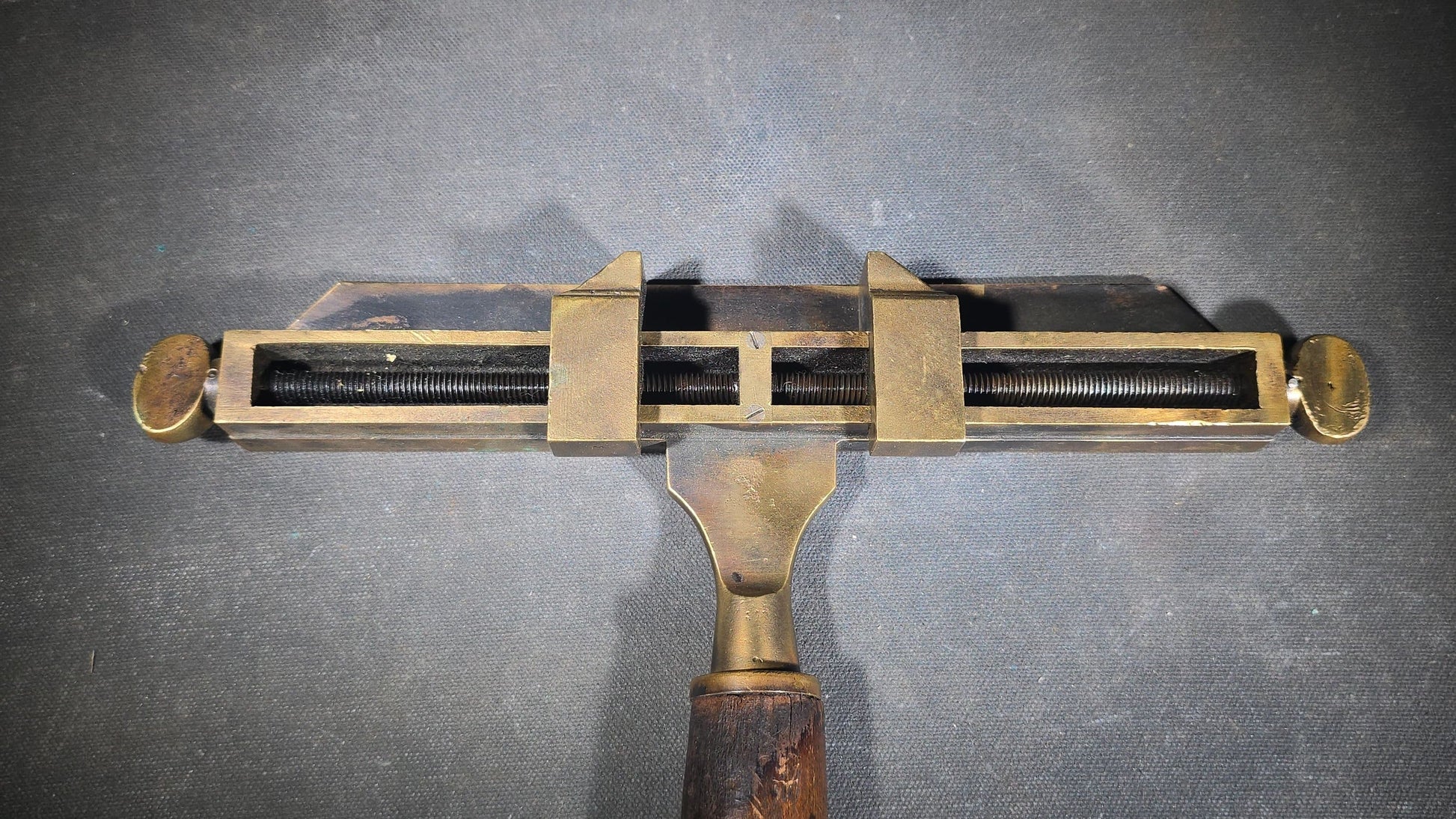 Antique Brass Bookbinding Type Holder with Wood Handle, Manufactured by Hoole Machine & Engineering Works, Brooklyn, New York
