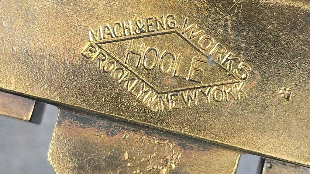 Antique Brass Bookbinding Type Holder with Wood Handle, Manufactured by Hoole Machine & Engineering Works, Brooklyn, New York