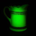 Lot 070 - Antique Heisey No. 300 Ring Band Custard Glass Pitcher with Gold Decoration, UV Reactive, Note Cracks, 7-1/4" H