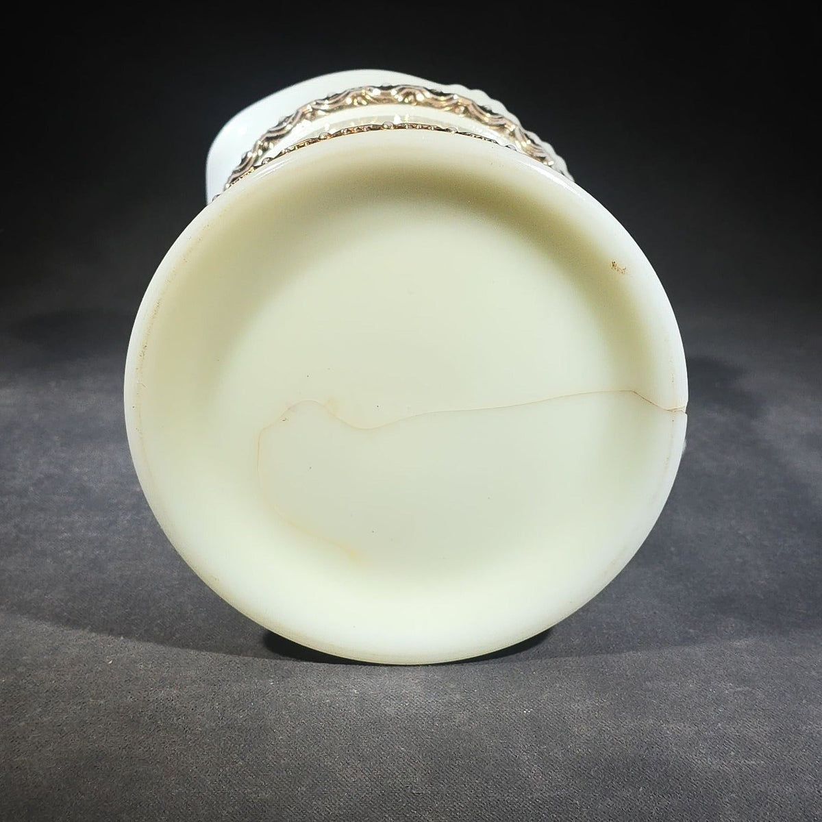 Antique Heisey No. 300 Ring Band Custard Glass Pitcher with Gold Decoration, UV Reactive, Note Cracks