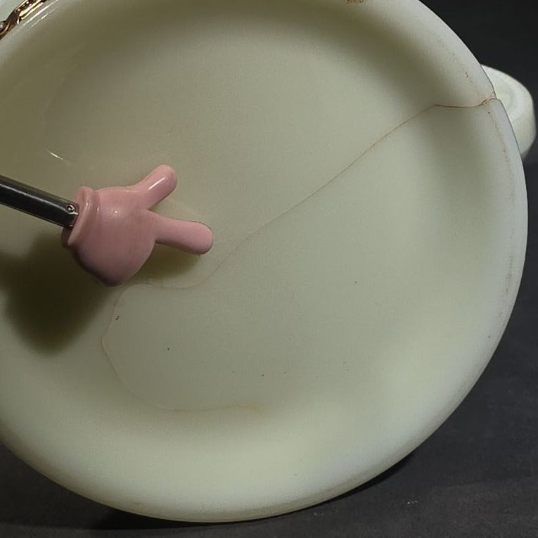Antique Heisey No. 300 Ring Band Custard Glass Pitcher with Gold Decoration, UV Reactive, Note Cracks