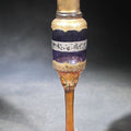 Lot 072 - Vintage Pedestal Glass Perfume Atomizer with Gold and Silver Banding and Cobalt Blue Enamel, Marked "Made in Czecho-Slovakia", 7" H