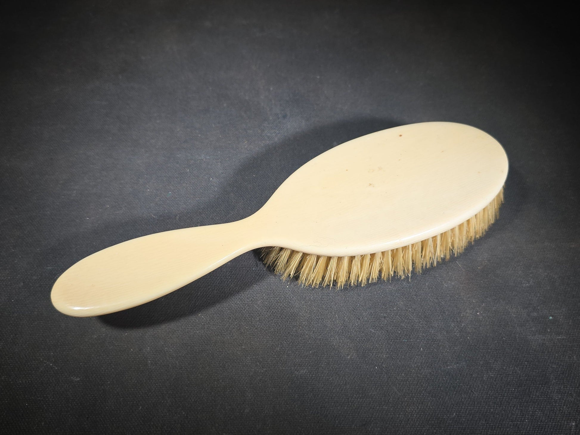 Pair of Antique Bone-Handled Dresser Brushes including a Hair Brush and a Clothes Brush with Engraved Monogram