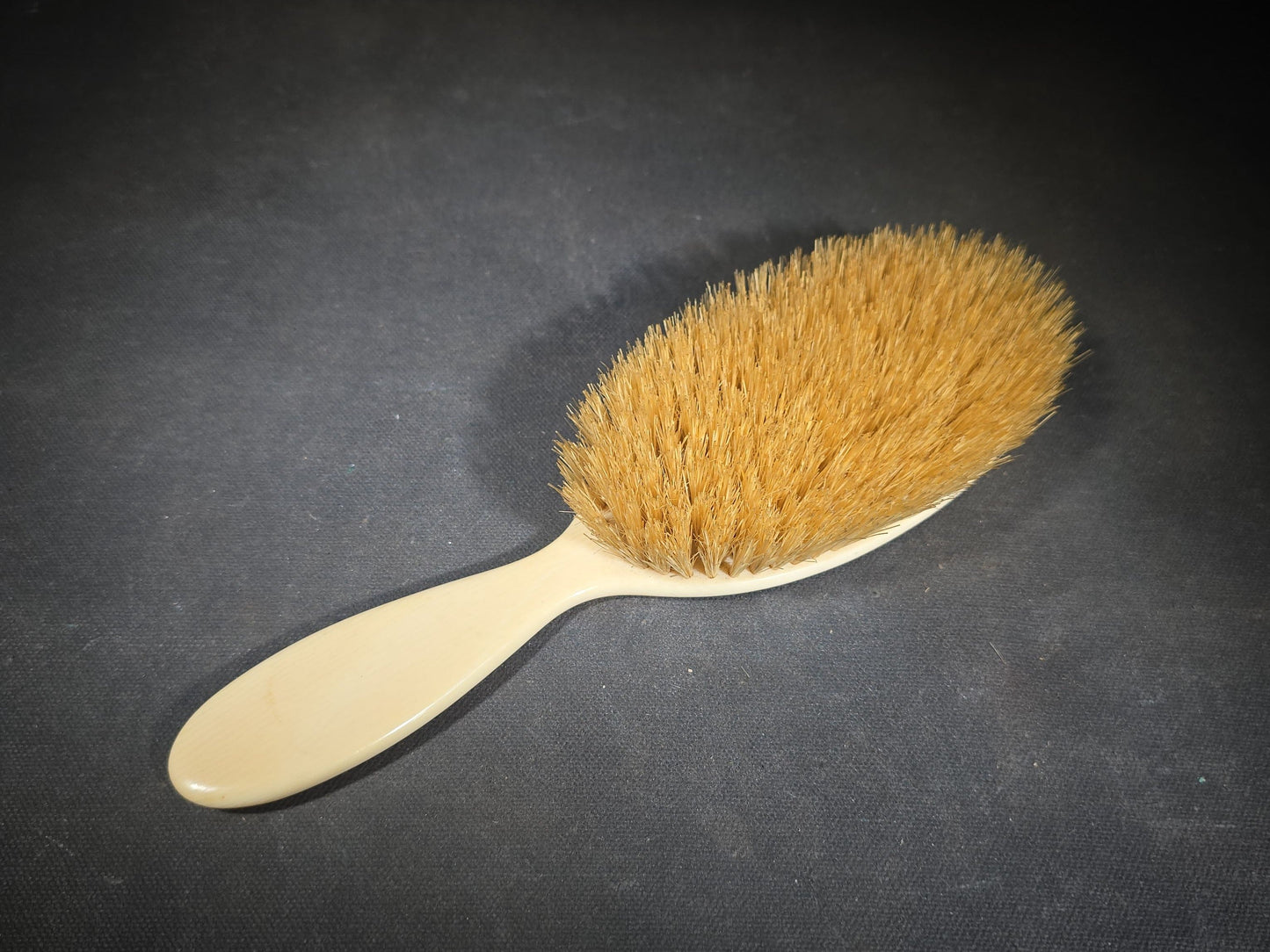 Pair of Antique Bone-Handled Dresser Brushes including a Hair Brush and a Clothes Brush with Engraved Monogram