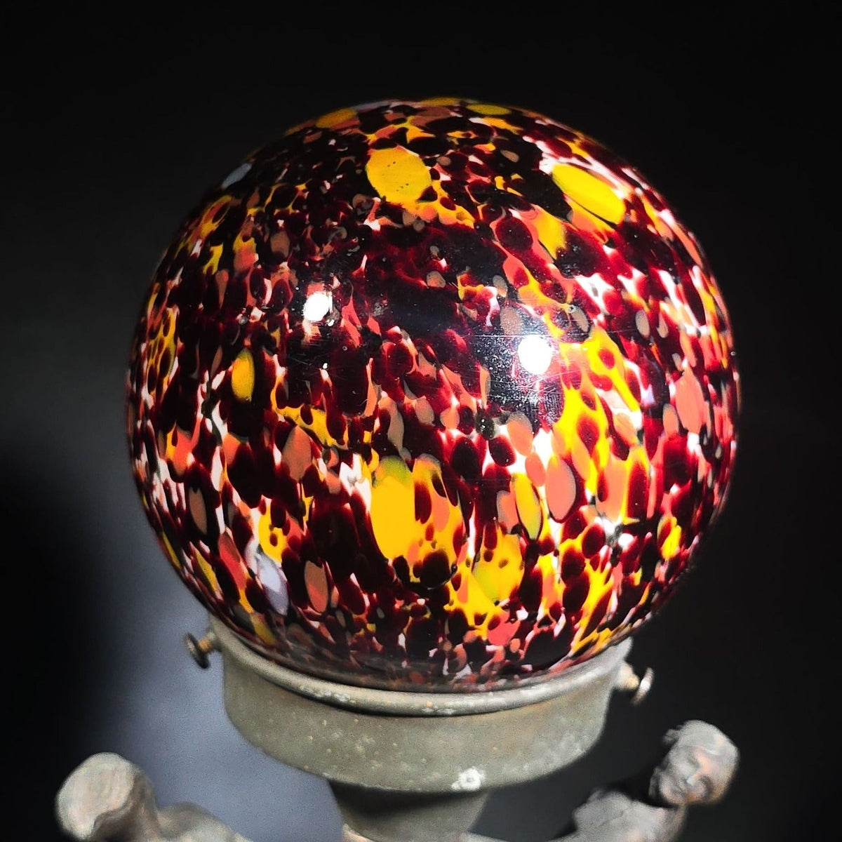 Vintage Art Deco Figural Table Lamp with Two Dancing Figures and Czechoslovakian Spatter Glass Globe Shade