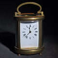 Lot 110 - Antique French Brass Oval Carriage Clock with Five Beveled Glass Panels and Roman Numeral Dial, France, Chipped, 6-1/4" H