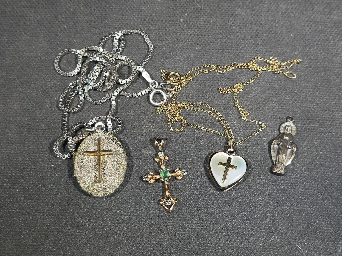 Grouping of Vintage and Modern Jewelry Pieces Including Two 14k Gold Pieces at 2.29 Grams Total Weight, One 10k Gold Piece at 0.99 Grams Total Weight, Sterling Silver Ring, Gold-Filled, and Costume Pieces