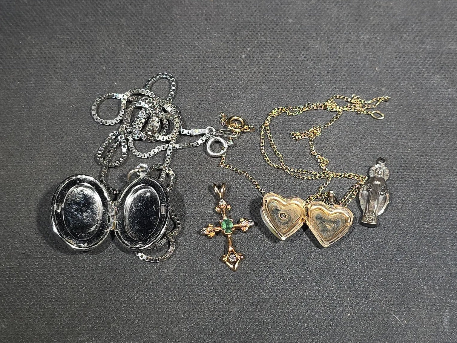 Grouping of Vintage and Modern Jewelry Pieces Including Two 14k Gold Pieces at 2.29 Grams Total Weight, One 10k Gold Piece at 0.99 Grams Total Weight, Sterling Silver Ring, Gold-Filled, and Costume Pieces