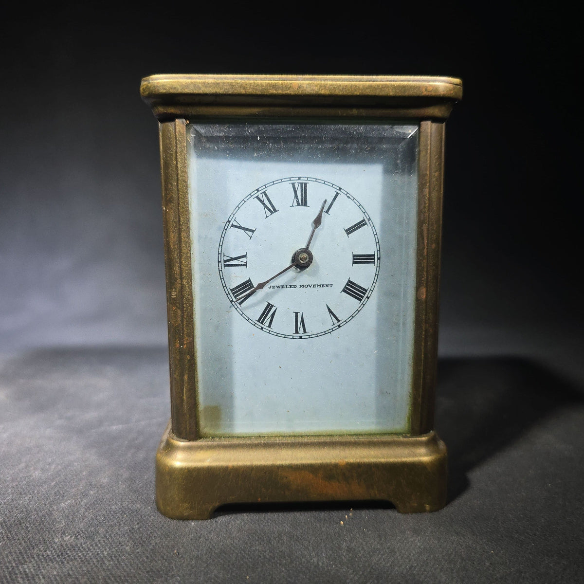 Antique Waterbury Clock Co. No. 60 Eight-Day Brass Carriage Clock with Jeweled Movement, Roman Numeral Dial, and Key