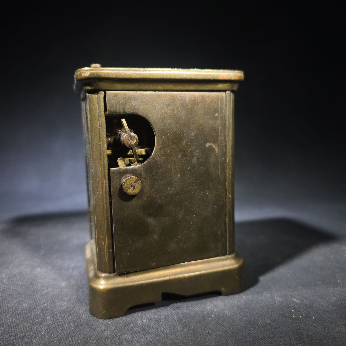 Antique Waterbury Clock Co. No. 60 Eight-Day Brass Carriage Clock with Jeweled Movement, Roman Numeral Dial, and Key
