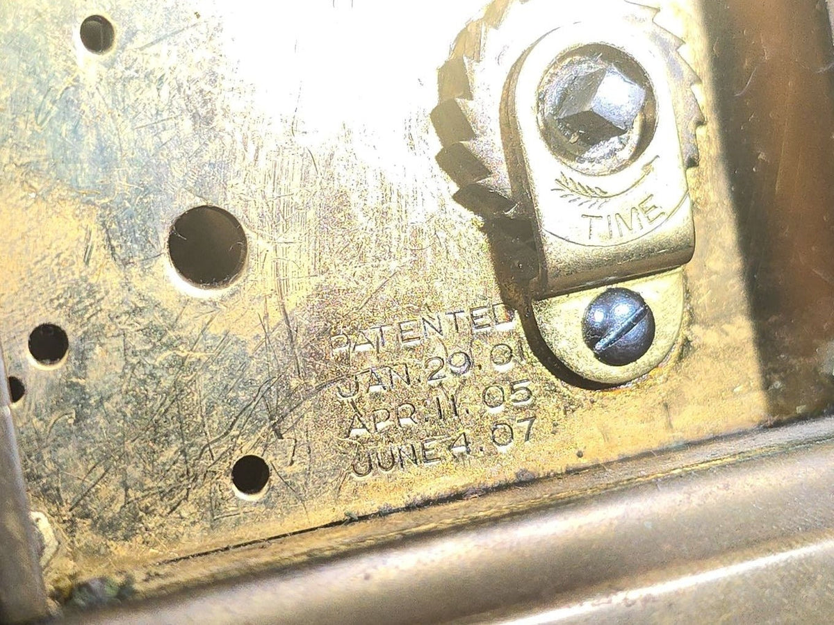 Antique Waterbury Clock Co. No. 60 Eight-Day Brass Carriage Clock with Jeweled Movement, Roman Numeral Dial, and Key