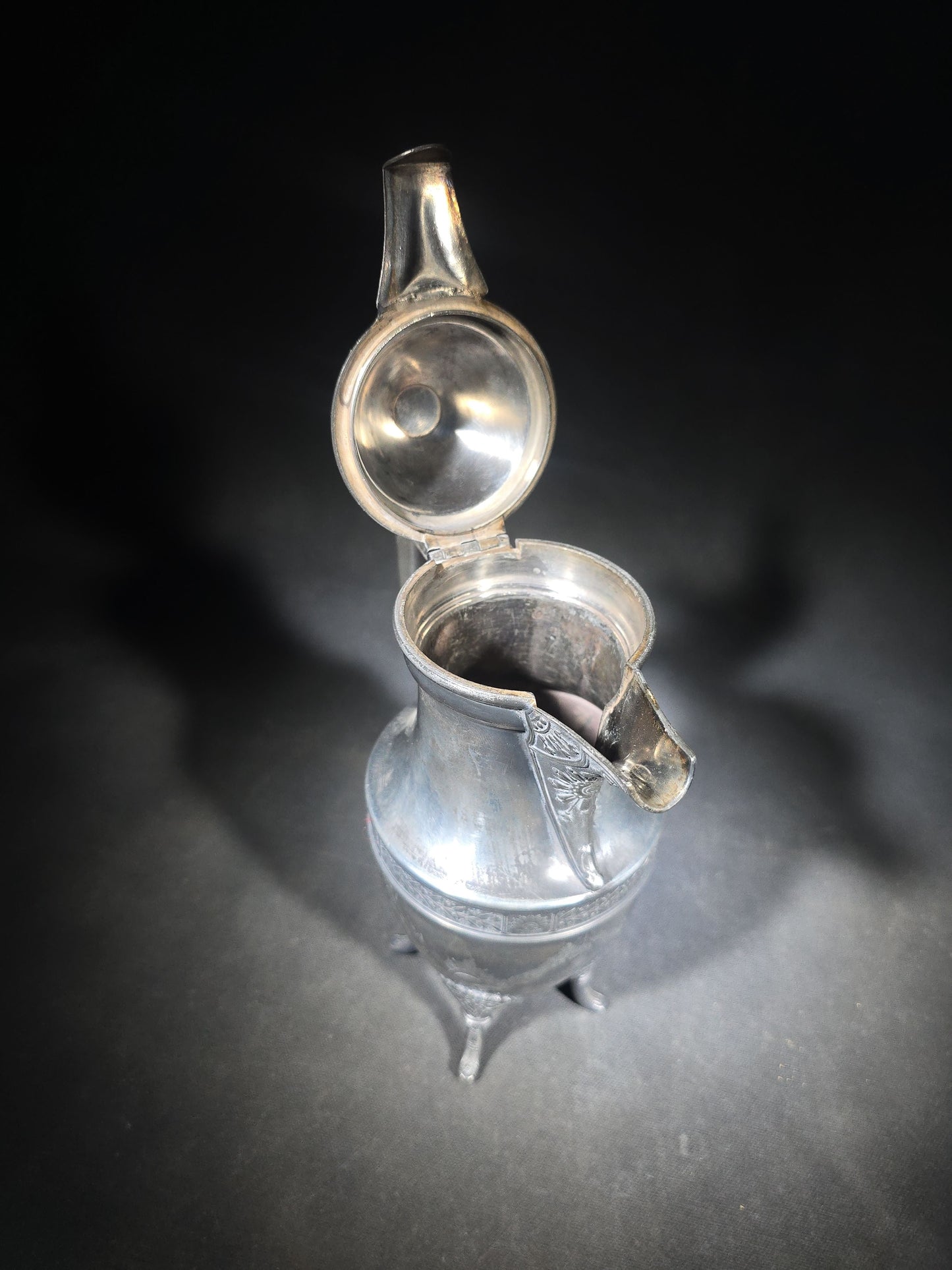 Pair of Antique Silverplate Serving Pieces including Reed & Barton Footed Coffeepot No. 2930 and Monogrammed Spherical Teapot with Lion Mask and Paw Feet