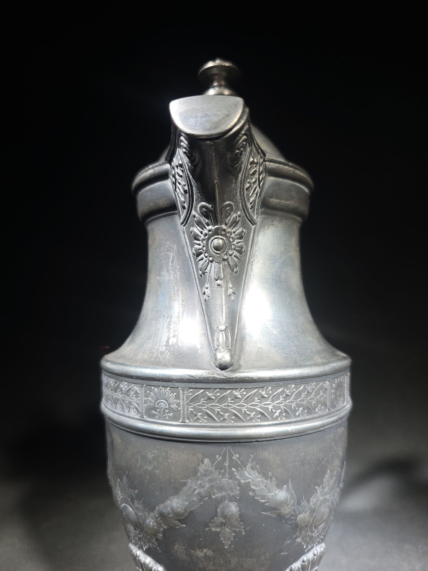 Pair of Antique Silverplate Serving Pieces including Reed & Barton Footed Coffeepot No. 2930 and Monogrammed Spherical Teapot with Lion Mask and Paw Feet
