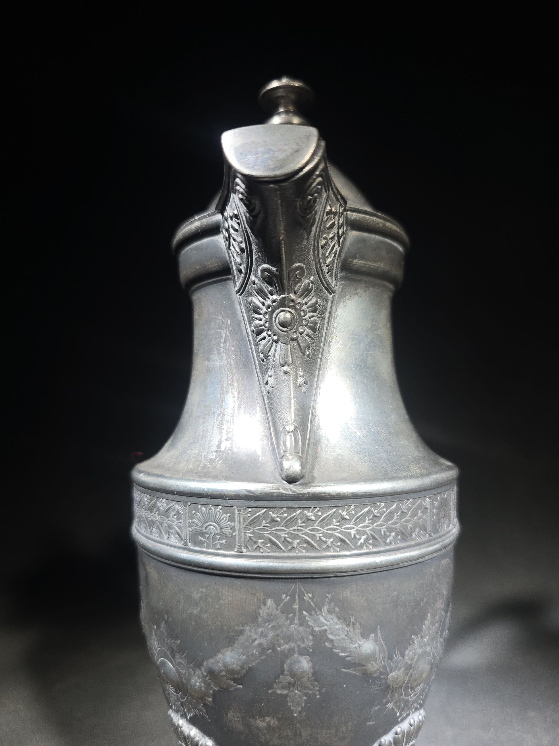 Pair of Antique Silverplate Serving Pieces including Reed & Barton Footed Coffeepot No. 2930 and Monogrammed Spherical Teapot with Lion Mask and Paw Feet