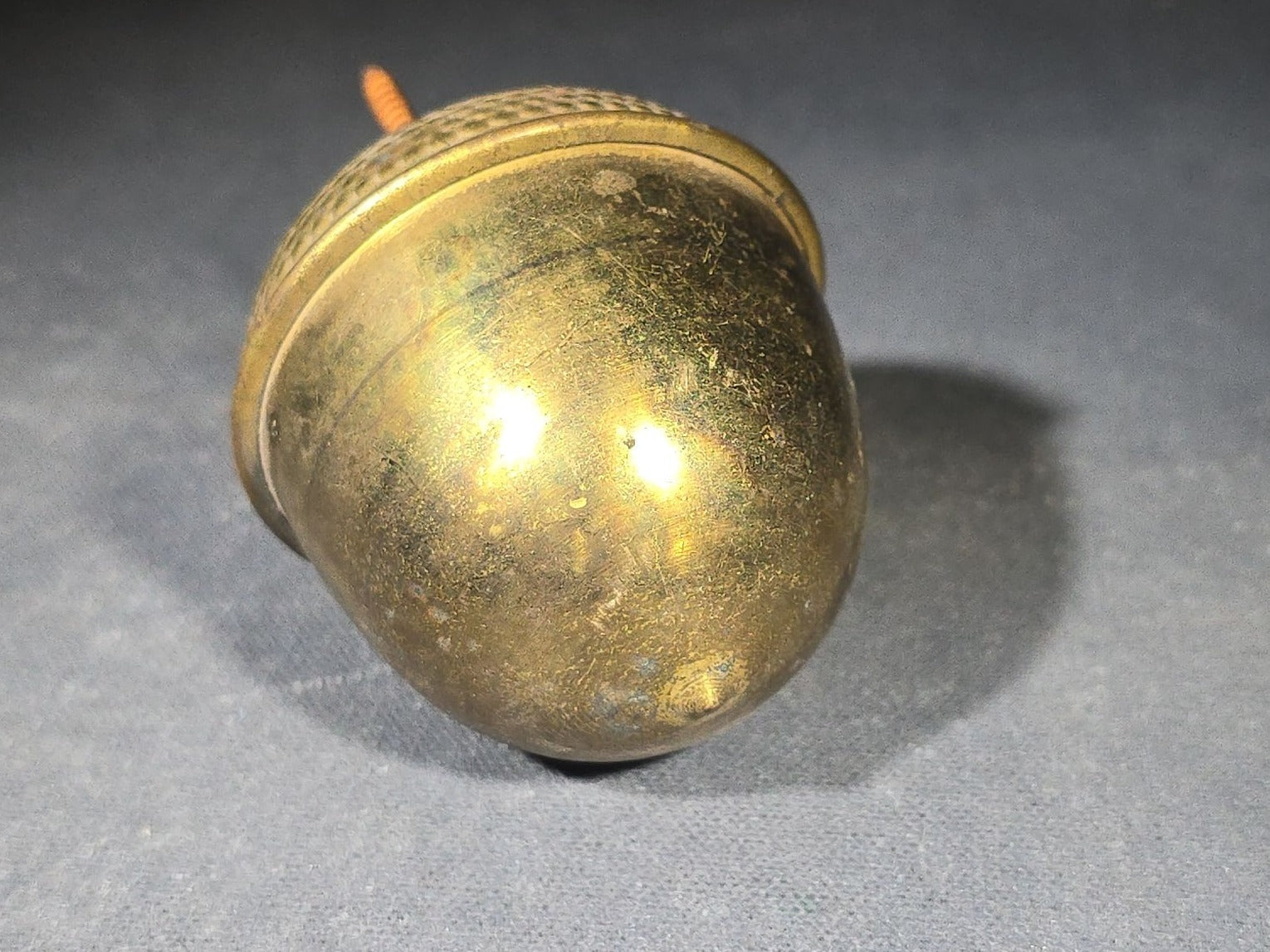 Trio of Antique Brass Acorn Finials with Knurled Caps and Threaded Mounting Screws