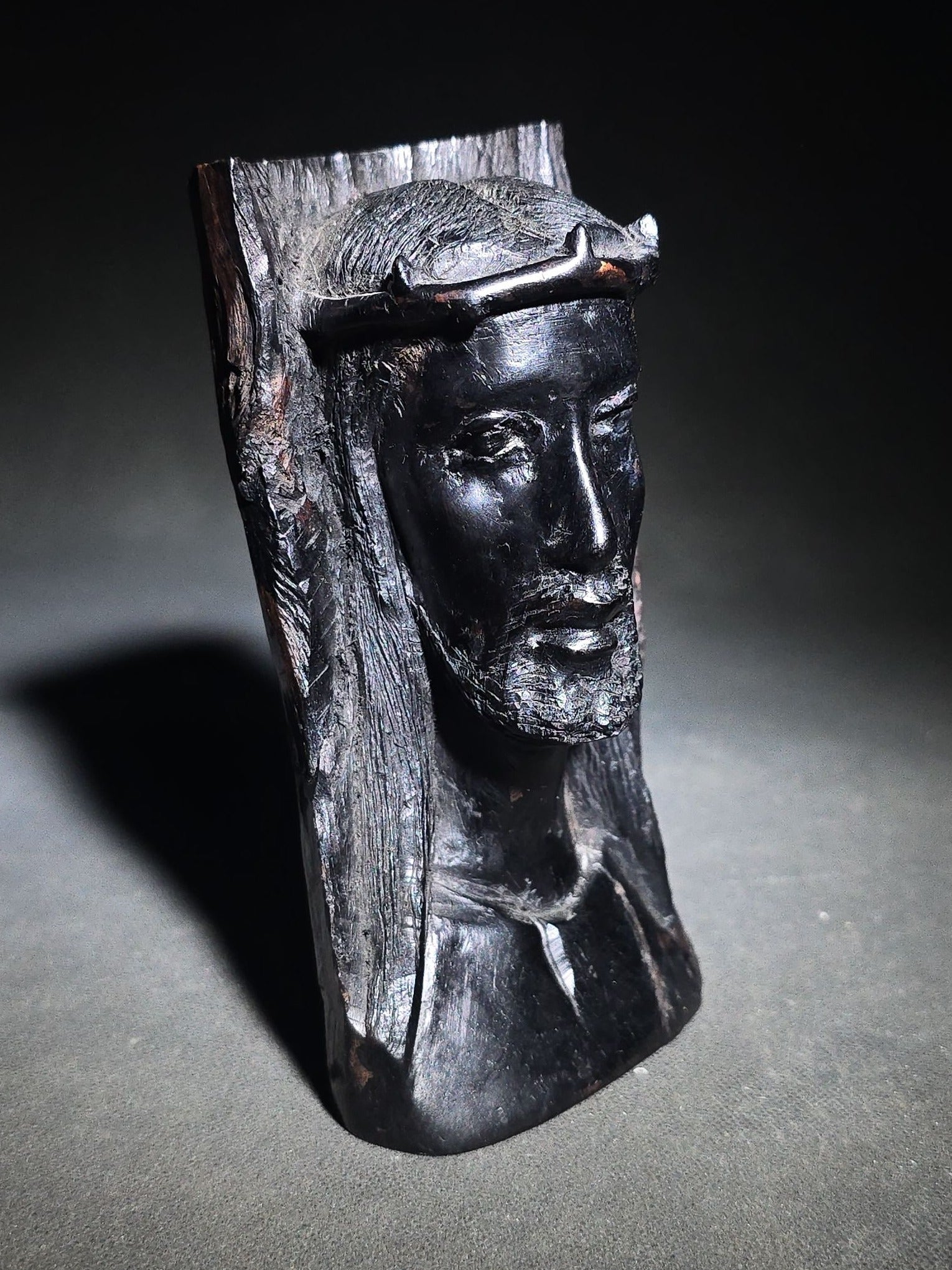 Modern Carved Ebony Bust of Christ with Crown of Thorns, from Tanzania, 2013