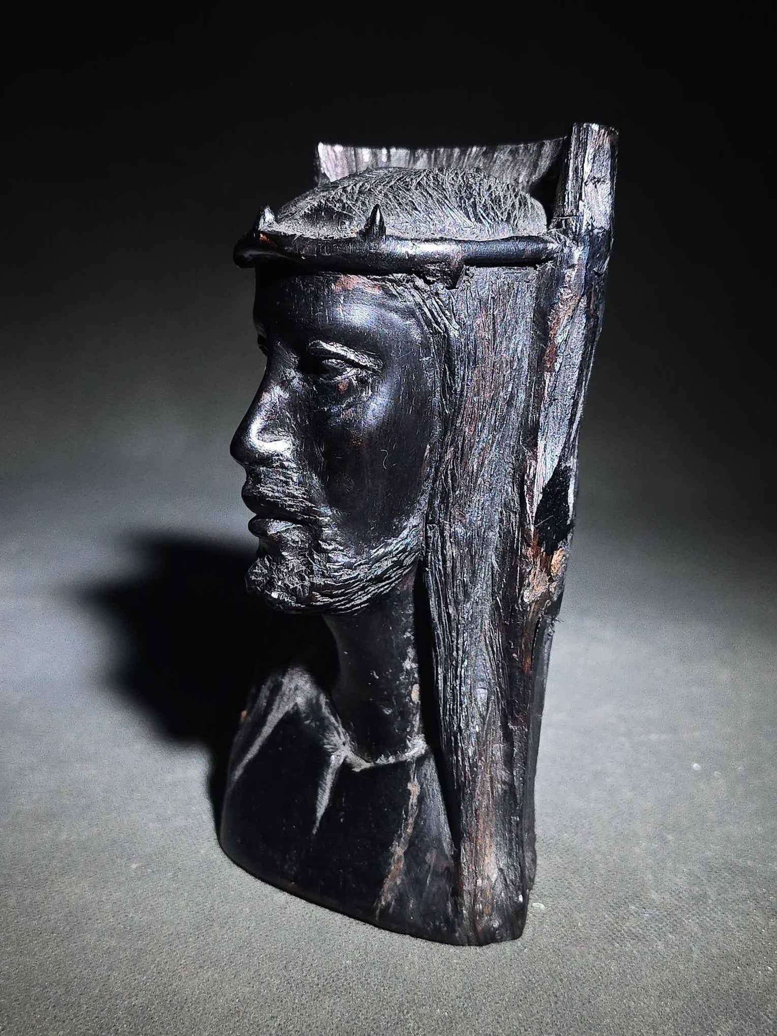 Modern Carved Ebony Bust of Christ with Crown of Thorns, from Tanzania, 2013