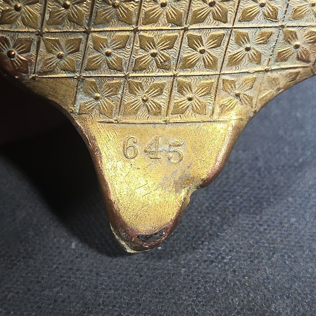 Antique Art Nouveau Gold-Tone Footed Jewelry Casket with Clover Motif and Loop Handle, Marked J.B., No. 645