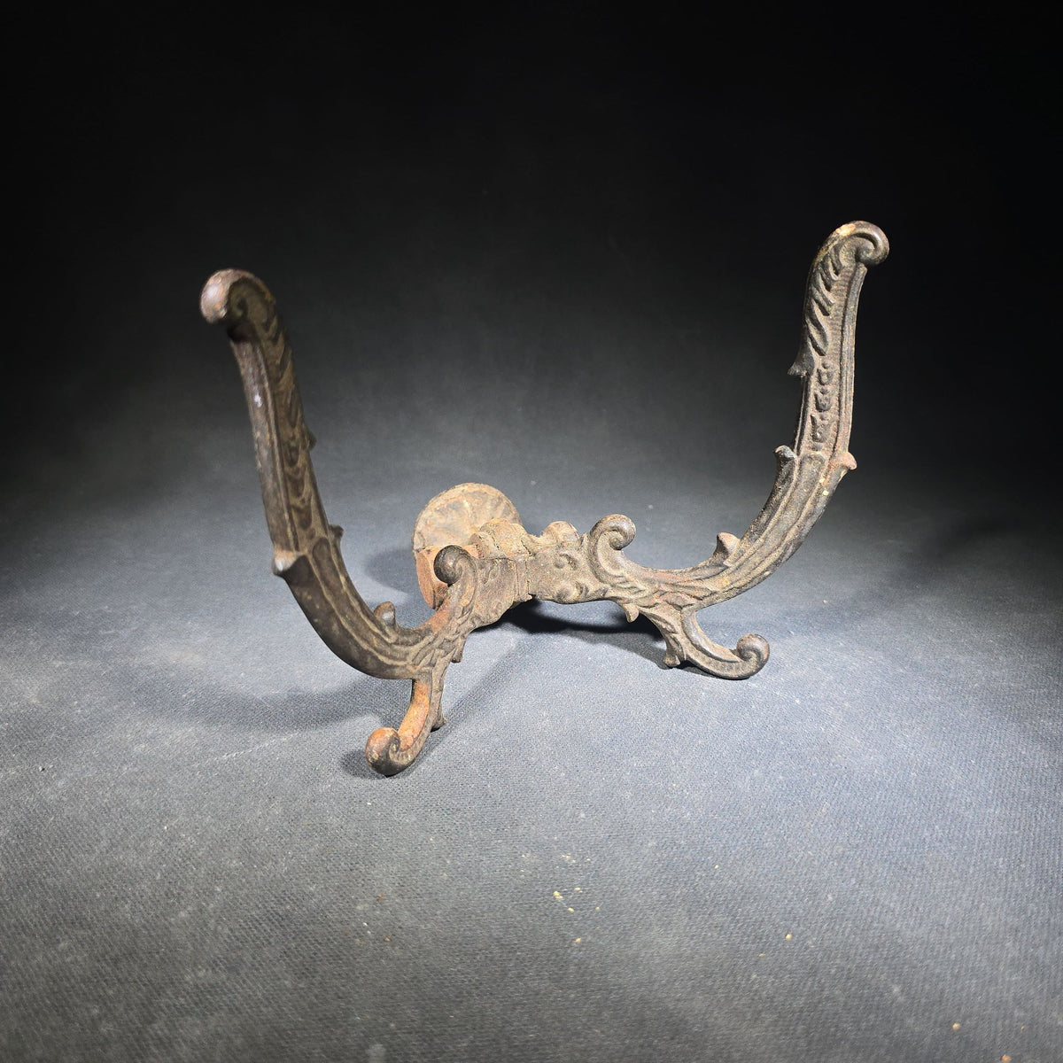 Trio of Antique Cast Iron Double Wall Hooks with Ornate Scroll Design, Note One with Loss