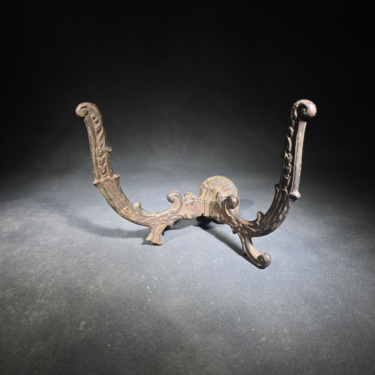 Trio of Antique Cast Iron Double Wall Hooks with Ornate Scroll Design, Note One with Loss