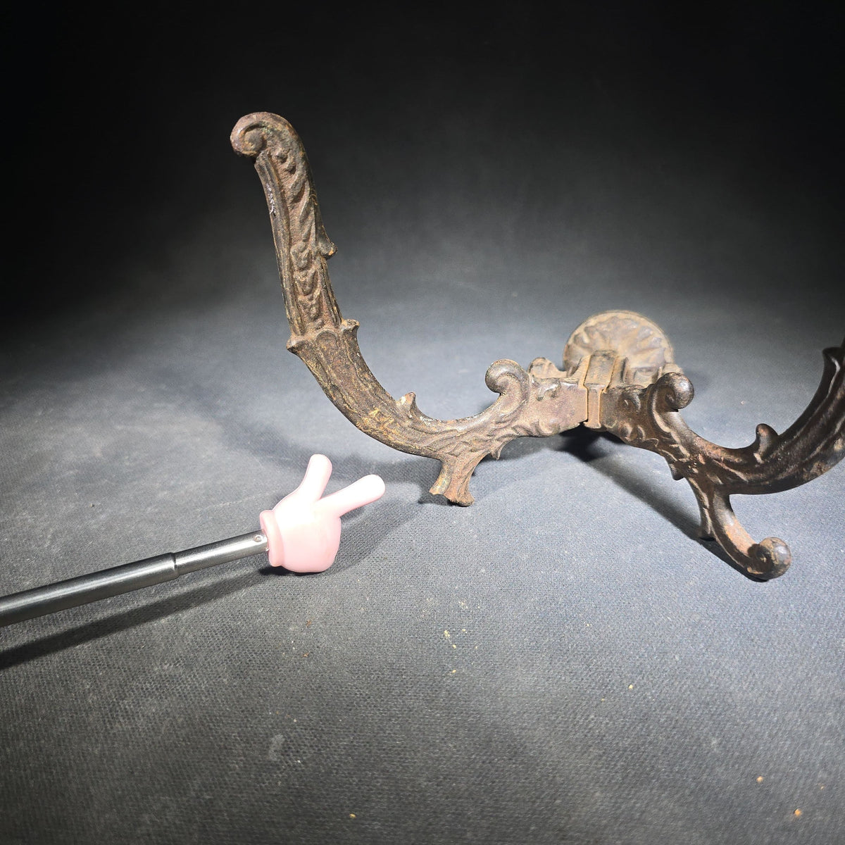 Trio of Antique Cast Iron Double Wall Hooks with Ornate Scroll Design, Note One with Loss