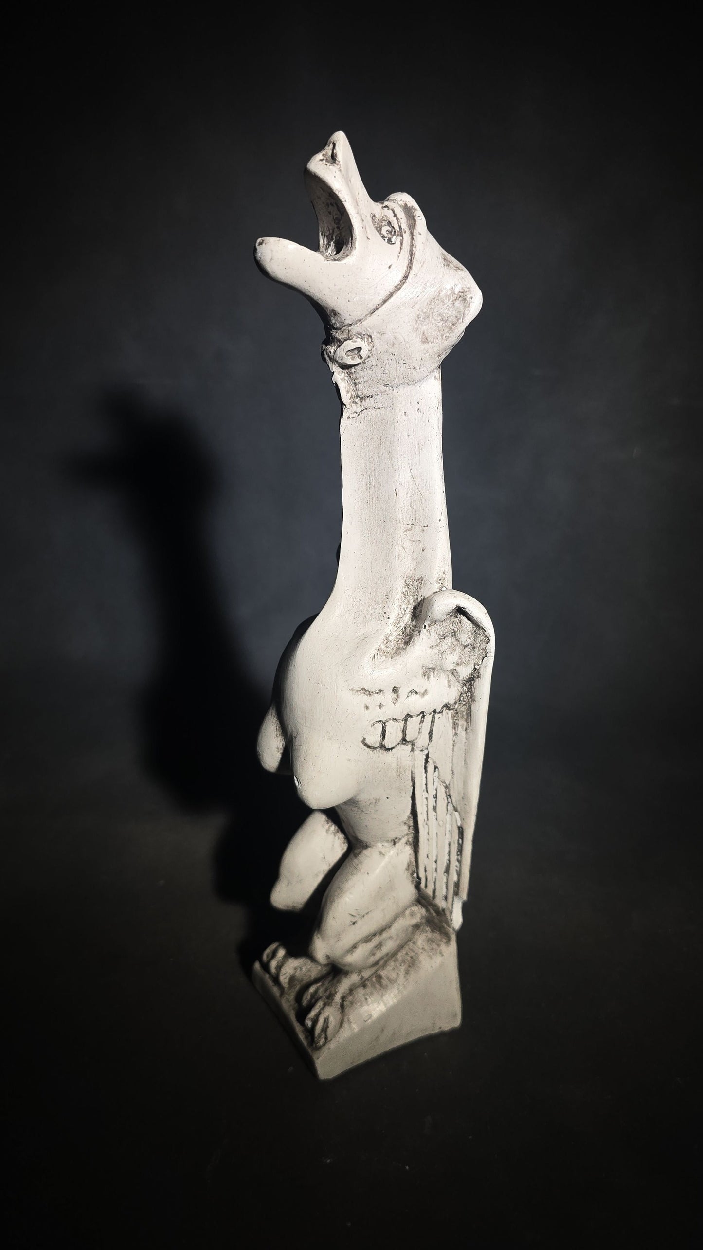 Modern Plaster Gargoyle Incense Burner Figure with Wings and Open Mouth on Rectangular Base