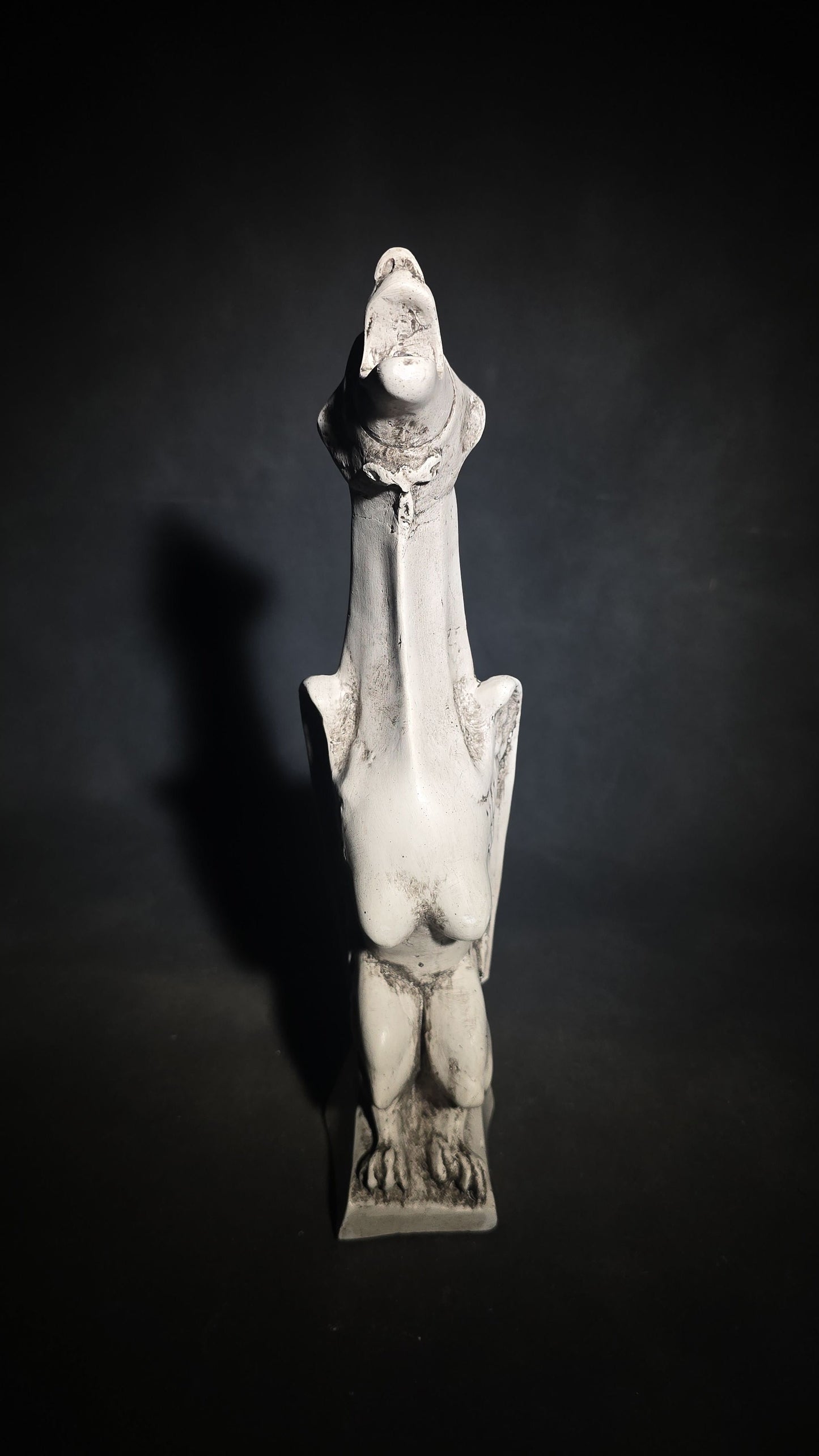 Modern Plaster Gargoyle Incense Burner Figure with Wings and Open Mouth on Rectangular Base