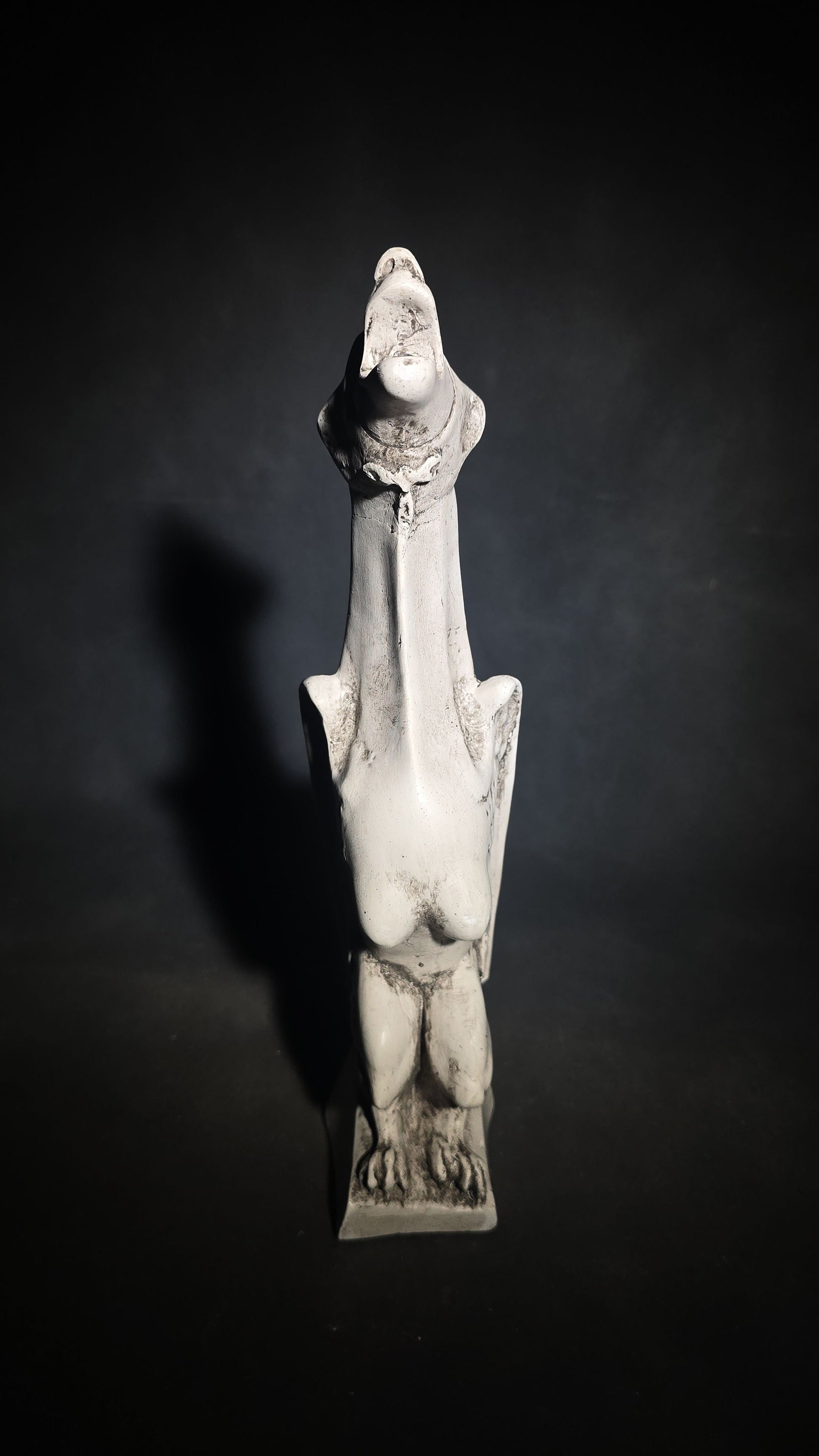 Modern Plaster Gargoyle Incense Burner Figure with Wings and Open Mouth on Rectangular Base