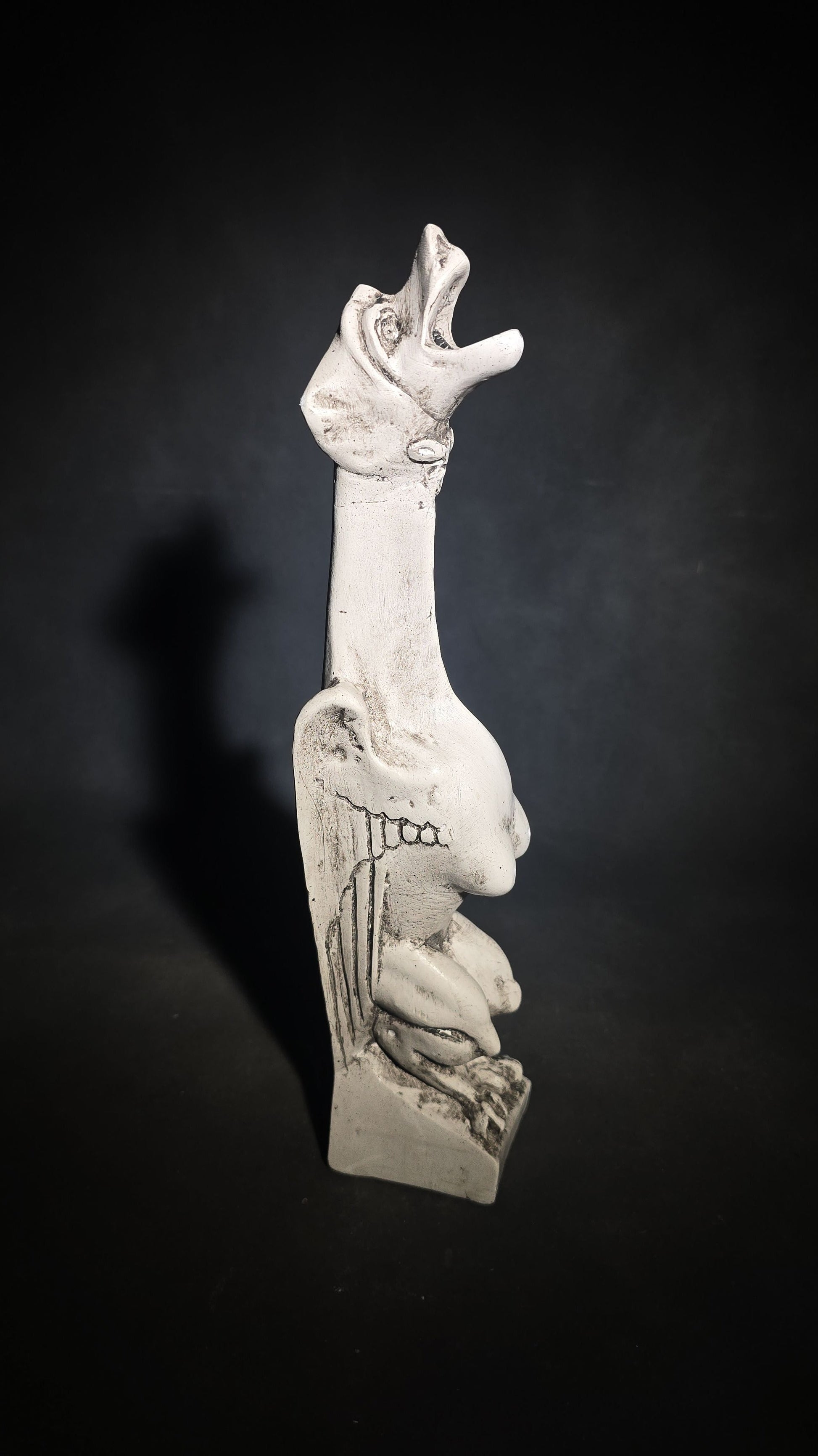 Modern Plaster Gargoyle Incense Burner Figure with Wings and Open Mouth on Rectangular Base